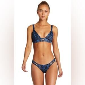 Vitamin A California Neutra Hipster Bikini Bottom in Blue Snakeskin Size 12